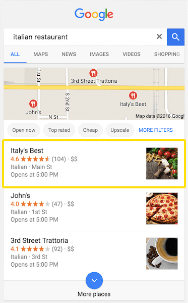 Google ranking in a local search with Rapid Reviews
