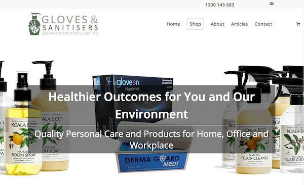 Gloves and Sanitisers website screenshot