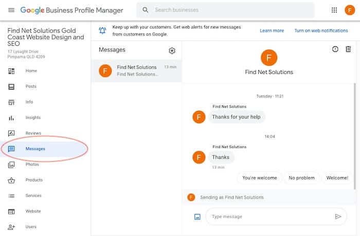 Chat becomes Messages when managing multiple Google Business Profiles