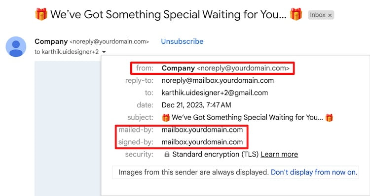 what a Branded sending domain looks like to Gmail users