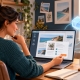 Business owner reviewing a WordPress website draft while an AI assistant helps organise the work.